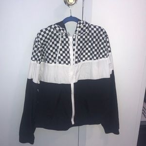 Black N White Checkered Half and Half Wind Breaker